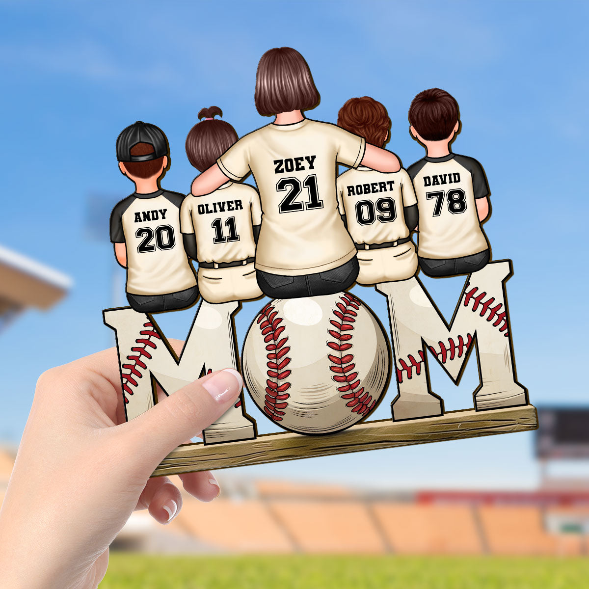 Baseball, Softball Mom And Kids Personalized Standing Wooden Plaque, Gift For Wife, Gift For Mom