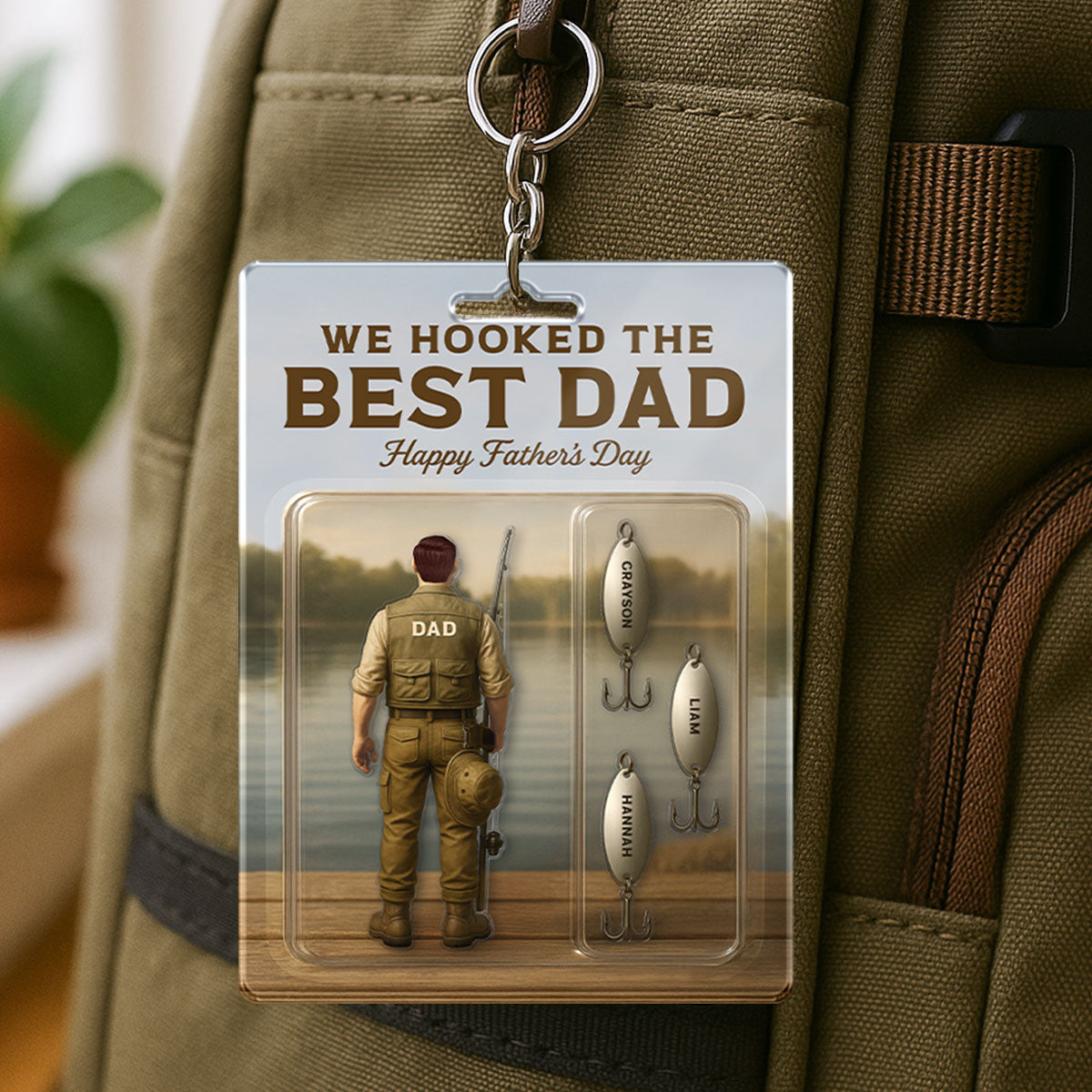 We Hooked The Best Dad Grandpa Fishing With Kids' Names Custom Figure Personalized Keychain, Perfect Father's Day Gift For Fishing Dad, For Husband, For Grandpa