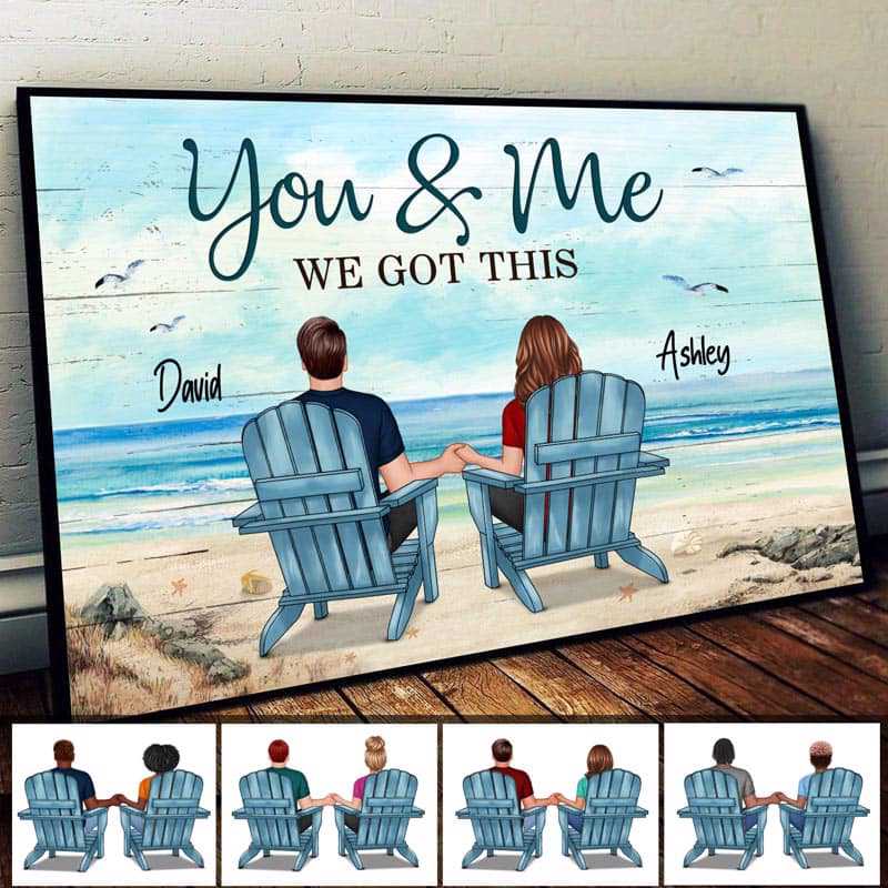 Back View Couple Sitting Beach Landscape You & Me We Got This Gift For Him For Her Personalized Horizontal Poster