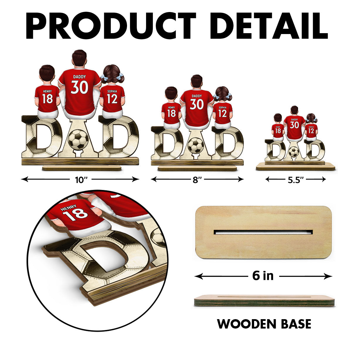 Soccer Dad & Kids Personalized 2-Layer Standing Wooden Plaque, Father’s Day gift for Dad, for Husband