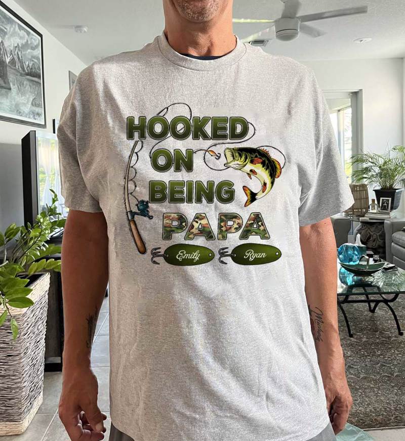 Hooked On Being Grandpa Papa Fishing Camouflage Personalized Shirt, Unique 2025 Father's Day Gift For Grandpa, Dad, Husband