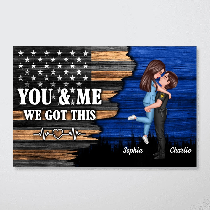 Hero Couple Nation Flag Gift by Occupation For Her, For Him Personalized Poster, Anniversary Gift for Couple