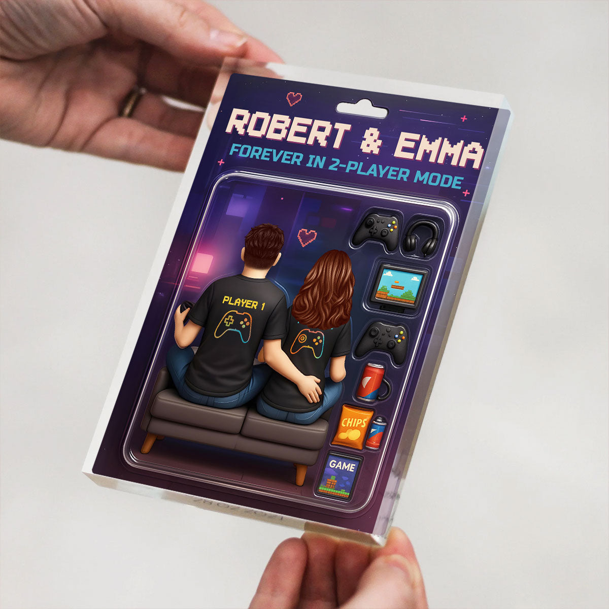 Game Players Couple, Toy Box Figures Style, Personalized Acrylic Block Plaque, Unique Gift for Him, Gift for Her