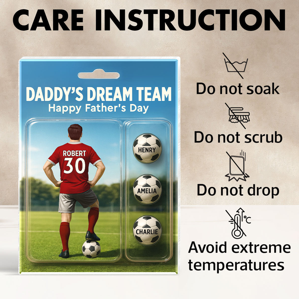 Daddy's Dream Team Soccer With Kids' Names Custom Figure Personalized Acrylic Block Plaque, Perfect Father's Day Gift for Him, for Husband, for Dad, for Soccer Lover