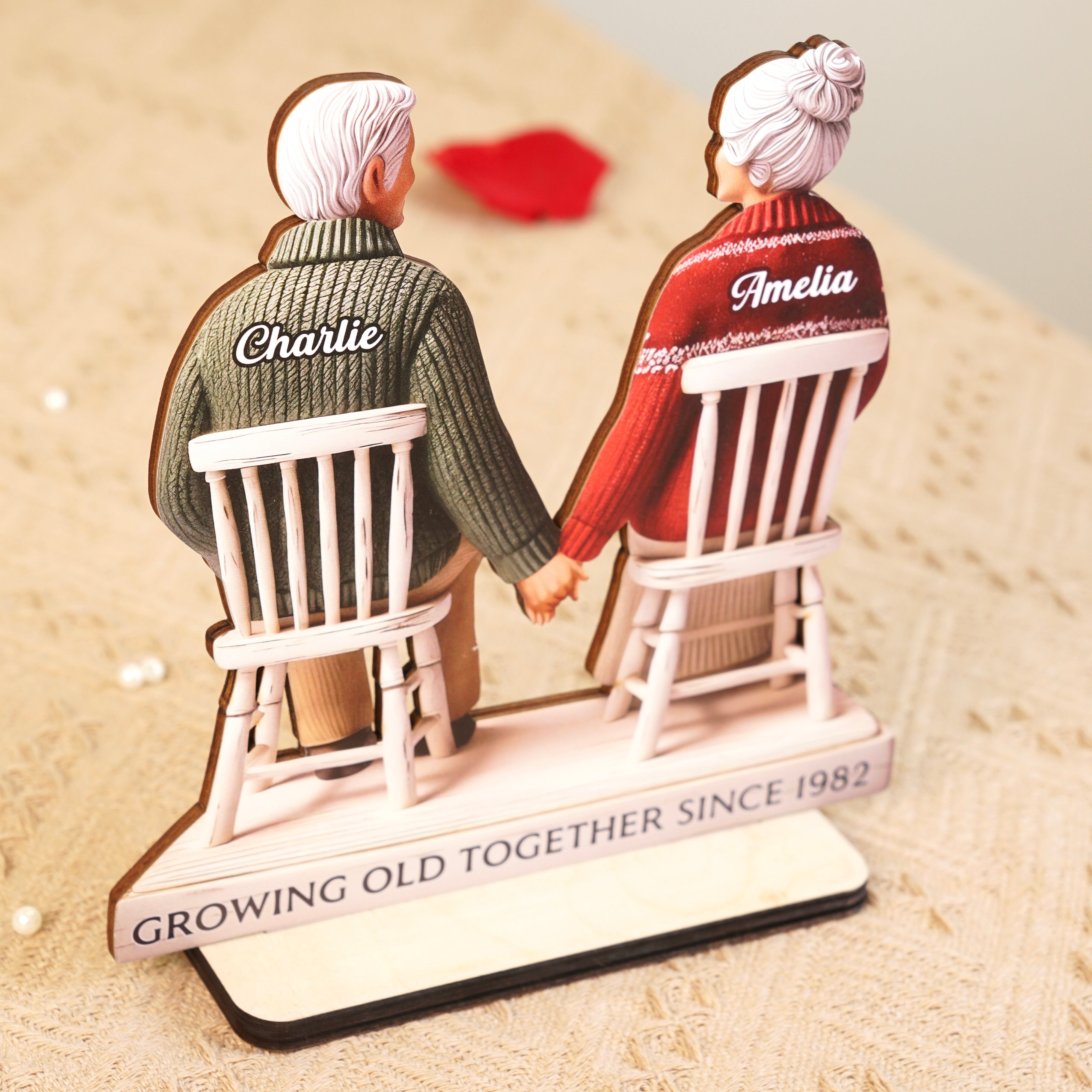 3D Effect Eternal Love Couple Growing Old Together Personalized Standing Wooden Plaque, Heartfelt Gift For Couple, For Him, For Her, Husband, Wife
