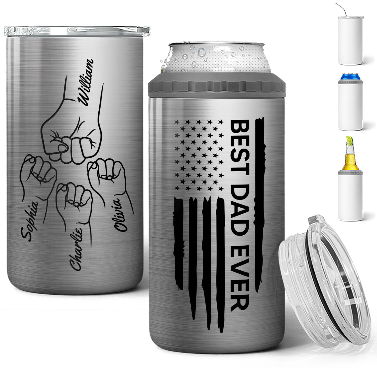 Best Dad Papa Grandpa Ever Fist Bump Outline Nation Flag Gift For Husband Father Figures Personalized 4 In 1 Can Cooler