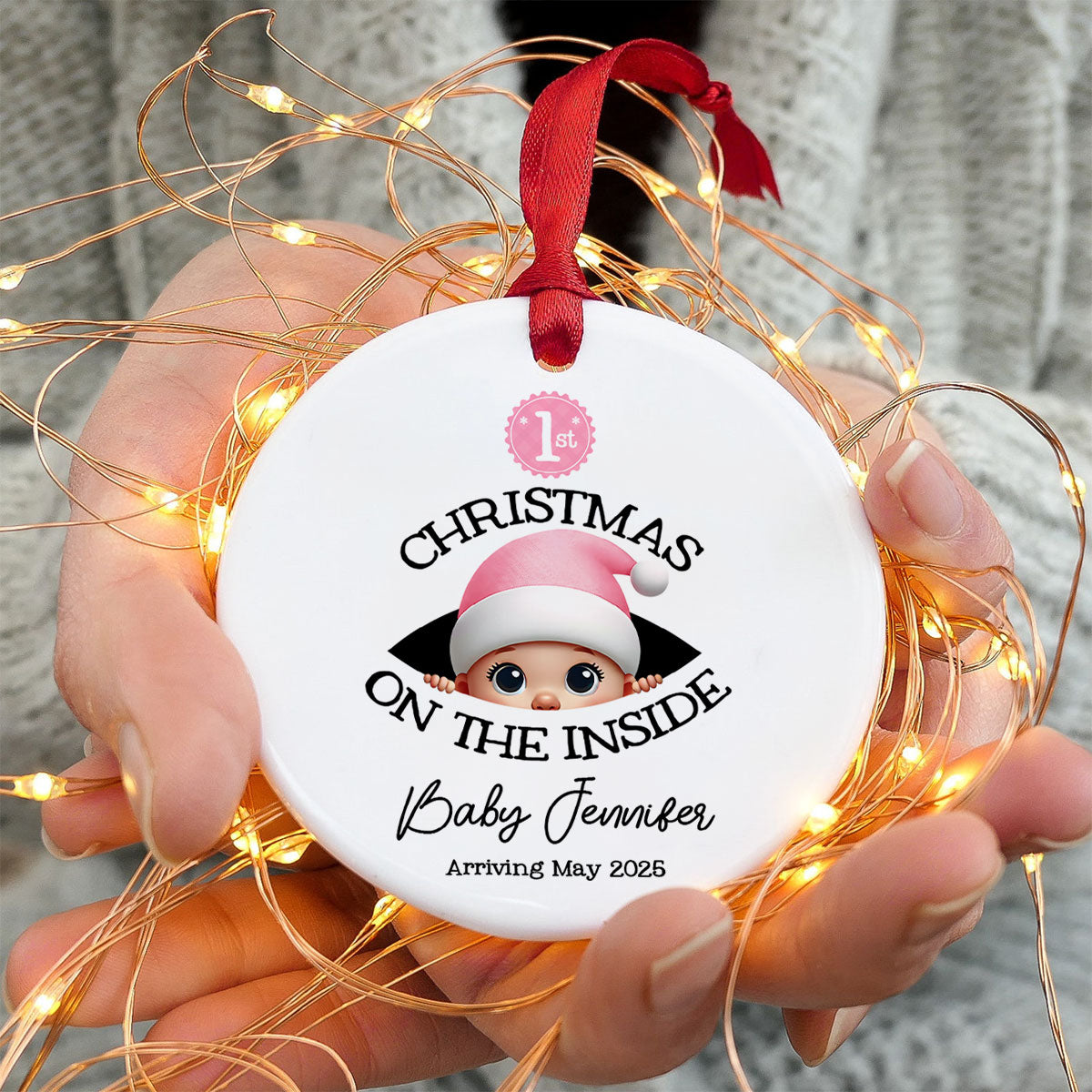 Personalized Baby's First Christmas On the Inside Ornament, Custom Pregnancy Reveal Ornament, New Year Gift For Expecting Parents