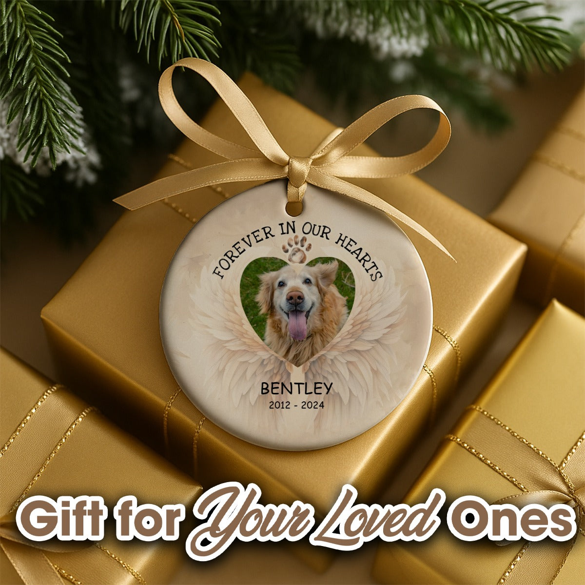 Christmas Pet Memorial Custom Photo Forever In Our Hearts Ceramic Ornament
