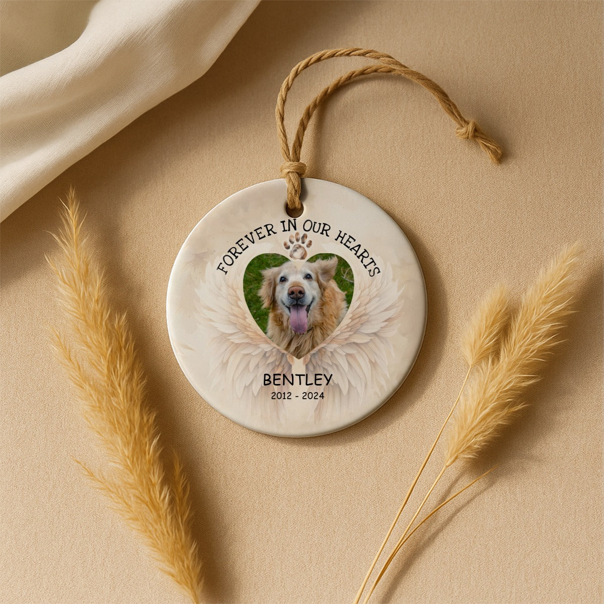 Christmas Pet Memorial Custom Photo Forever In Our Hearts Ceramic Ornament