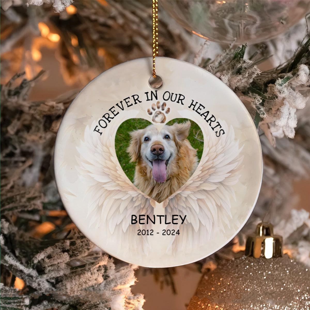 Christmas Pet Memorial Custom Photo Forever In Our Hearts Ceramic Ornament