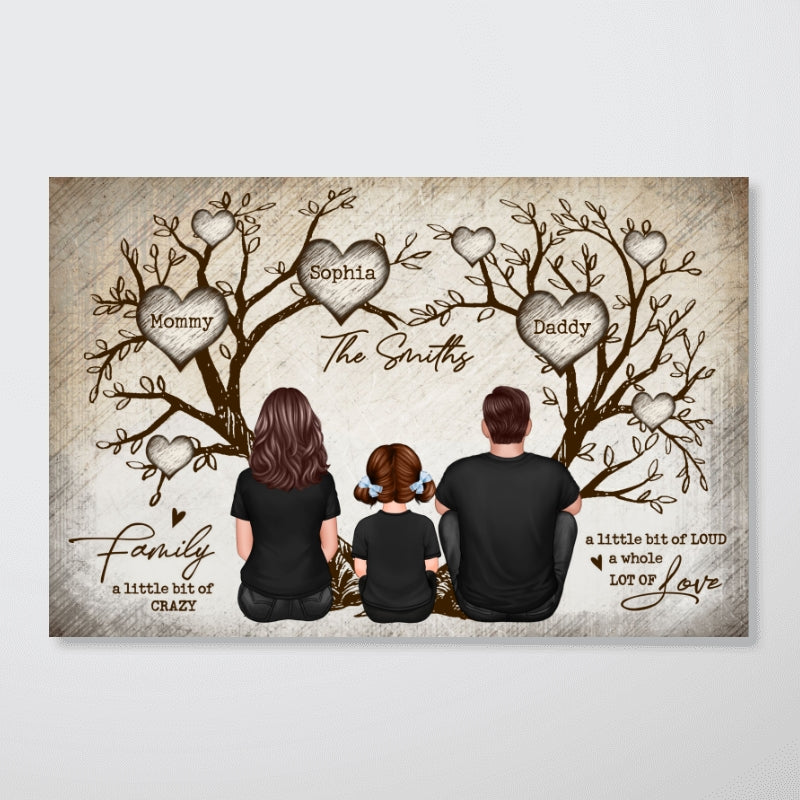 Family Heart Tree Sitting Personalized Poster, Home Decoration, Gift for Family