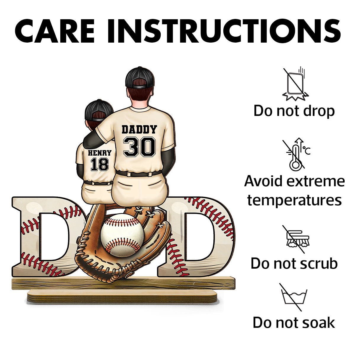 Baseball Softball Dad & Kids Glove Personalized 2-Layer Standing Wooden Plaque, Father's Day Gift for Dad, Gift for Husband