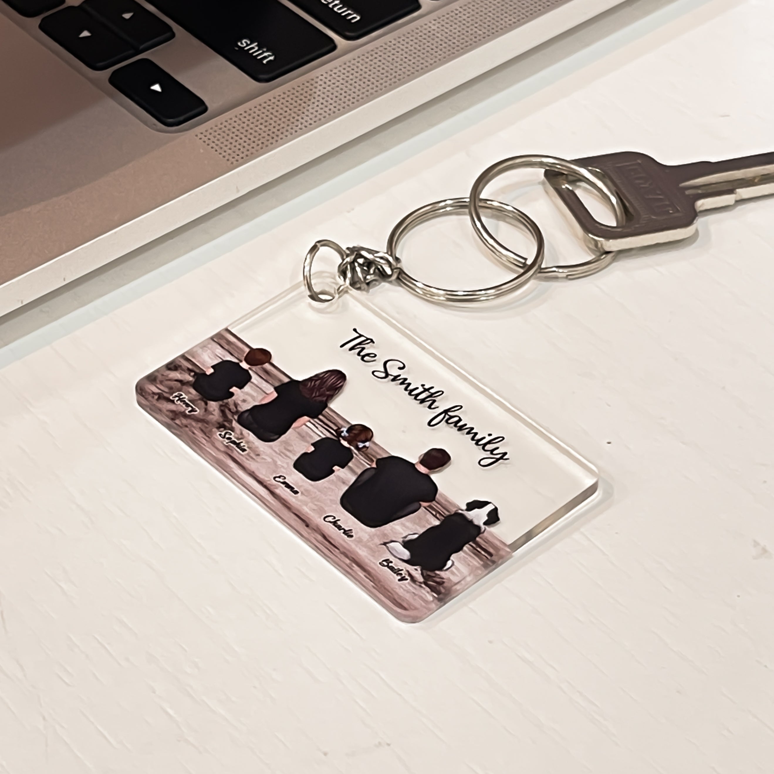 Family Sitting Vintage Background Personalized Acrylic Keychain, Gift For Family