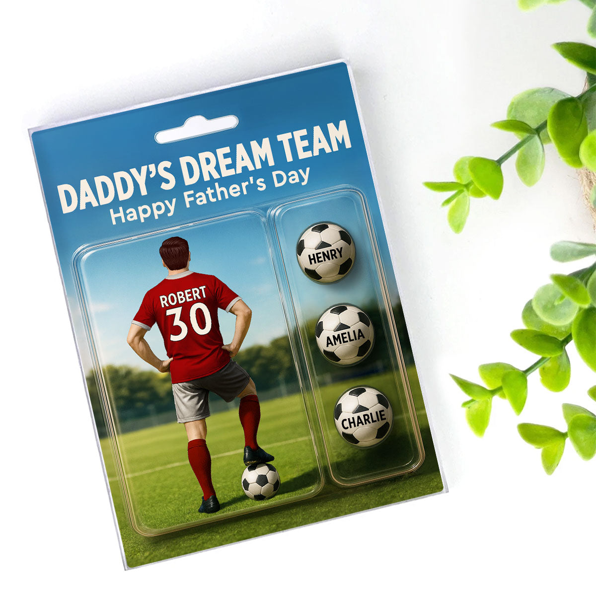 Daddy's Dream Team Soccer With Kids' Names Custom Figure Personalized Acrylic Block Plaque, Perfect Father's Day Gift for Him, for Husband, for Dad, for Soccer Lover