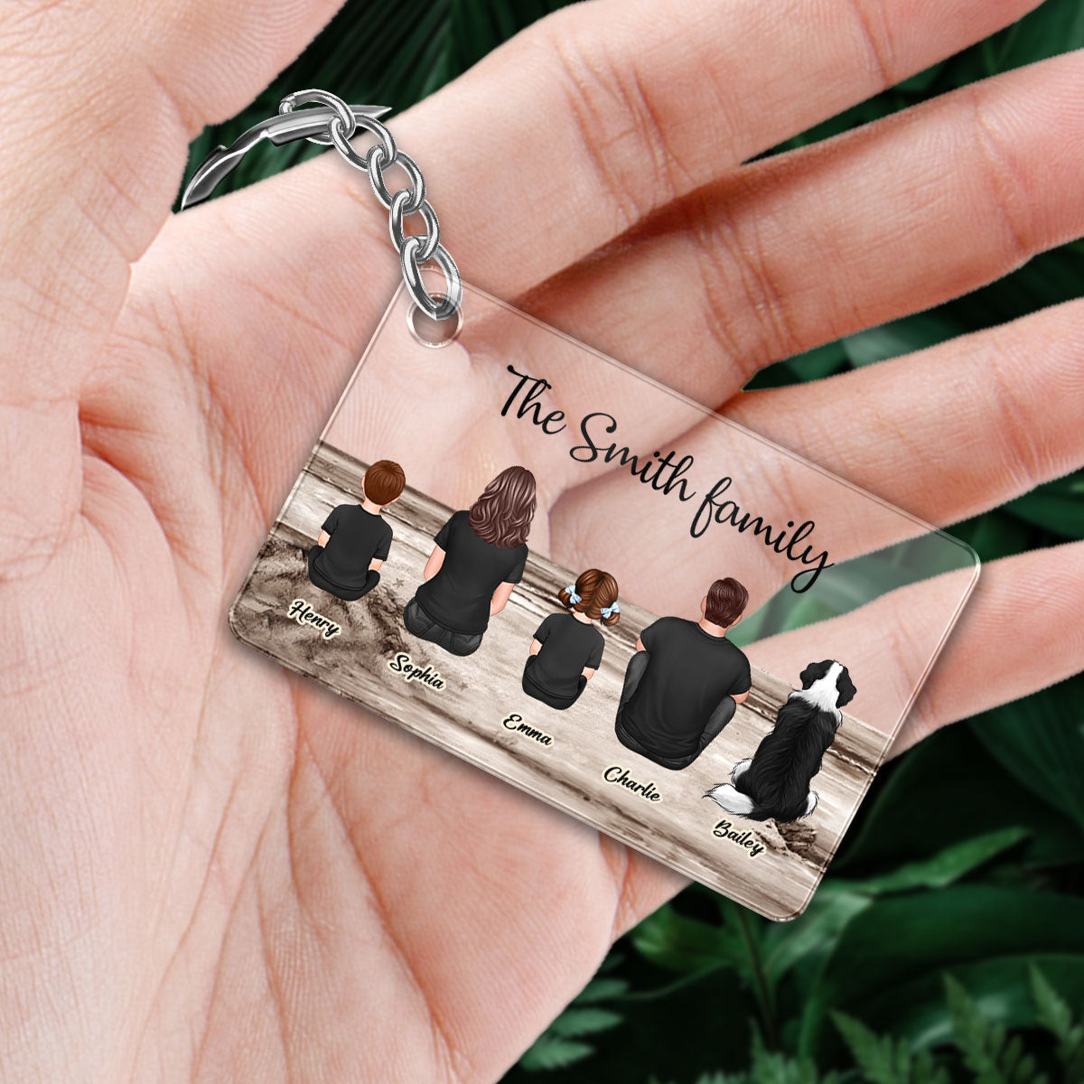 Family Sitting Vintage Background Personalized Acrylic Keychain, Gift For Family