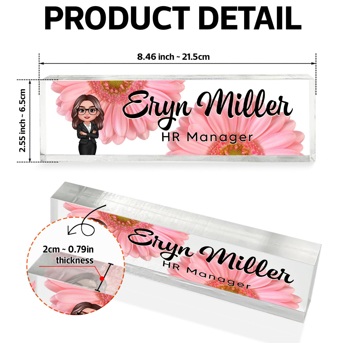 Daisy Flowers Woman Man Office Personalized Acrylic Desk Name Plate, Office Desk Decor, Gift For Colleagues, Coworkers, Boss