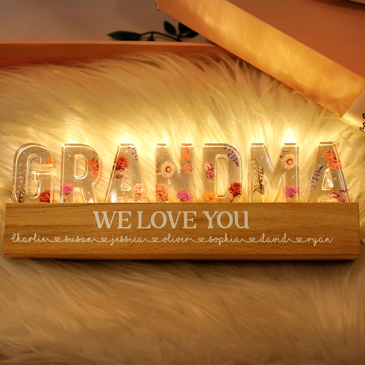 Custom Flower Printed LED Night Light, Birth Month Flower, Gift for Mom, Gift for Grandma, Gift for Wife