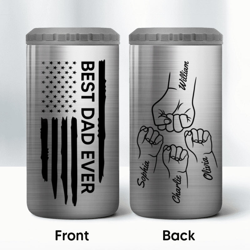 Best Dad Papa Grandpa Ever Fist Bump Outline Nation Flag Gift For Husband Father Figures Personalized 4 In 1 Can Cooler