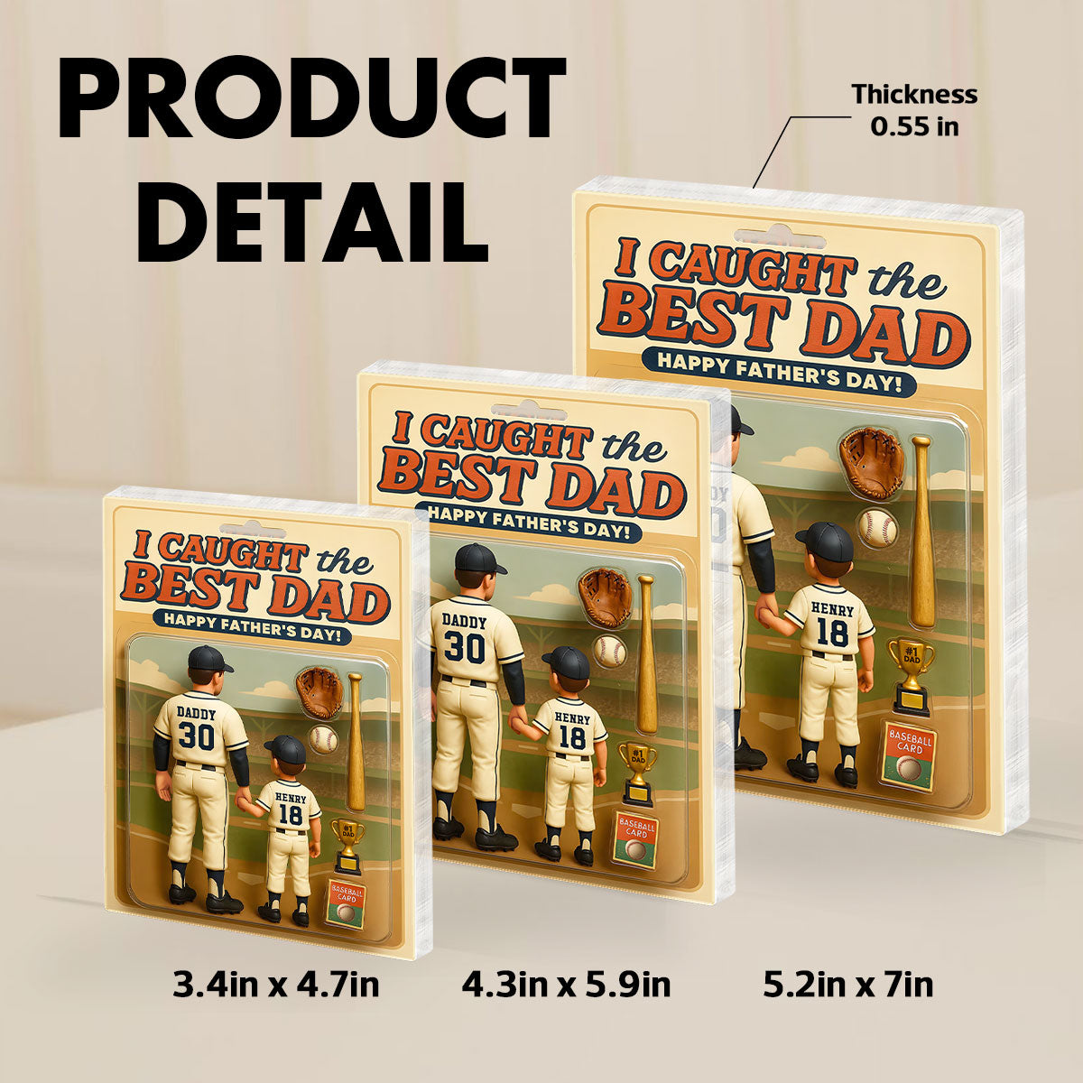 We Caught the Best Dad, Grandpa Baseball Custom Figure Personalized Acrylic Block Plaque, Father's Day Gift for Dad, Gift for Husband, Gift for Grandpa