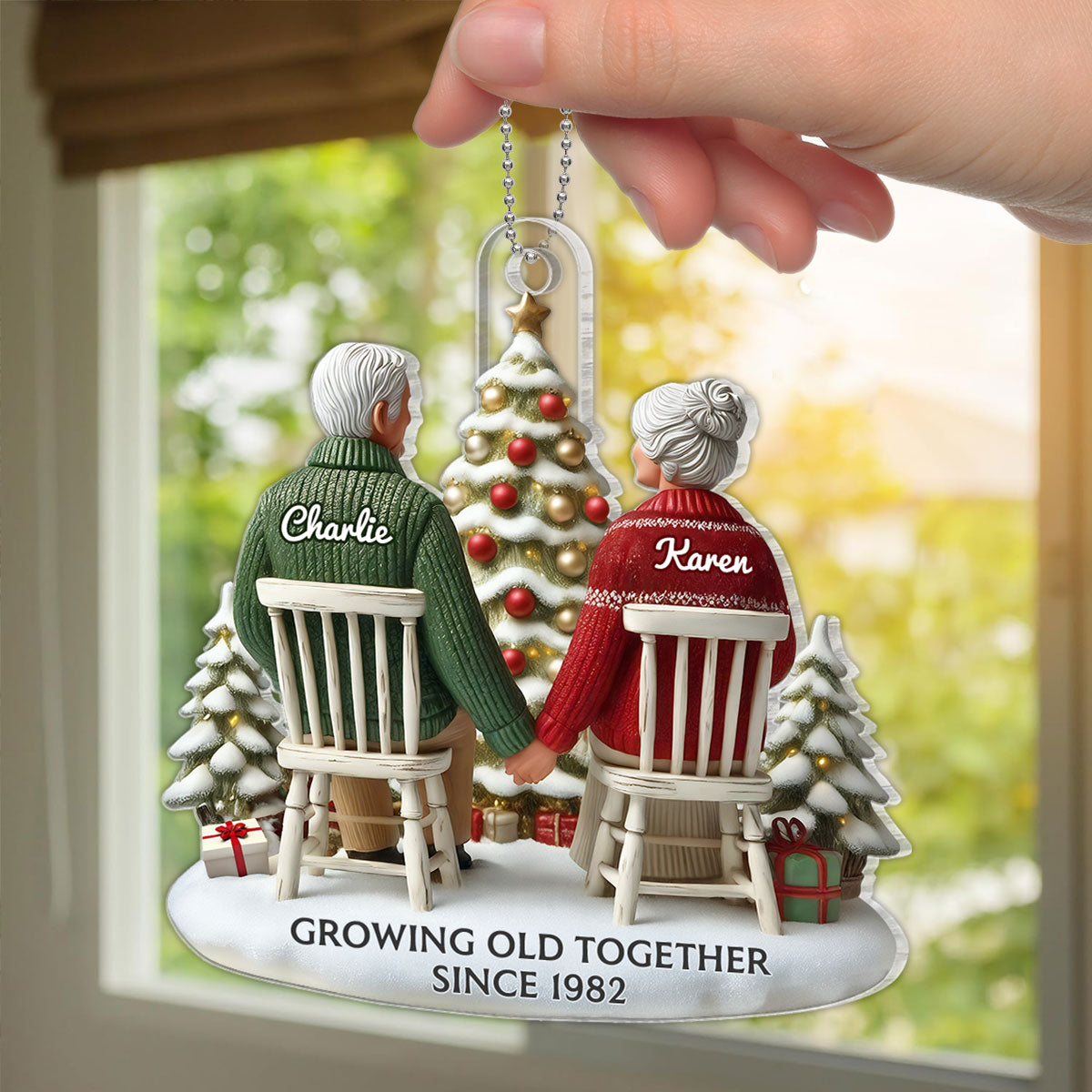 3D Effect Couple Growing Old Together Personalized Flat Acrylic Ornament, Heartfelt 2025 Gift Anniversary Gift For Him, For Her, Husband, Wife