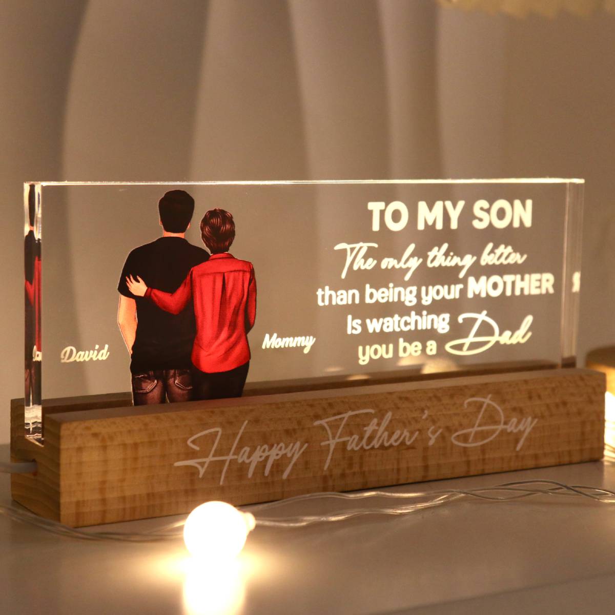 From Mom To Son Personalized LED Night Light| Heartfelt Father's Day Gift For Son