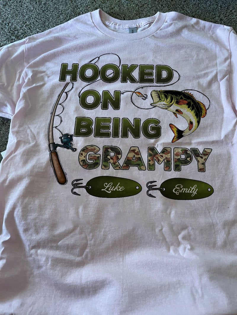 Hooked On Being Grandpa Papa Fishing Camouflage Personalized Shirt, Unique 2025 Father's Day Gift For Grandpa, Dad, Husband