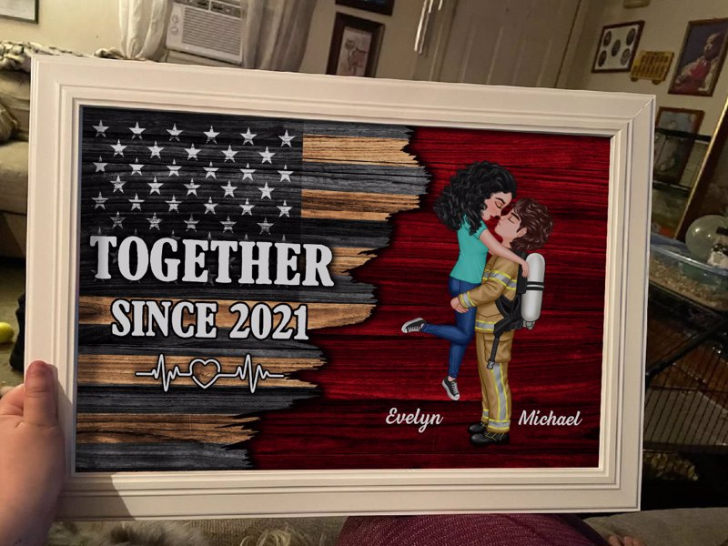 Hero Couple Nation Flag Gift by Occupation For Her, For Him Personalized Poster, Anniversary Gift for Couple