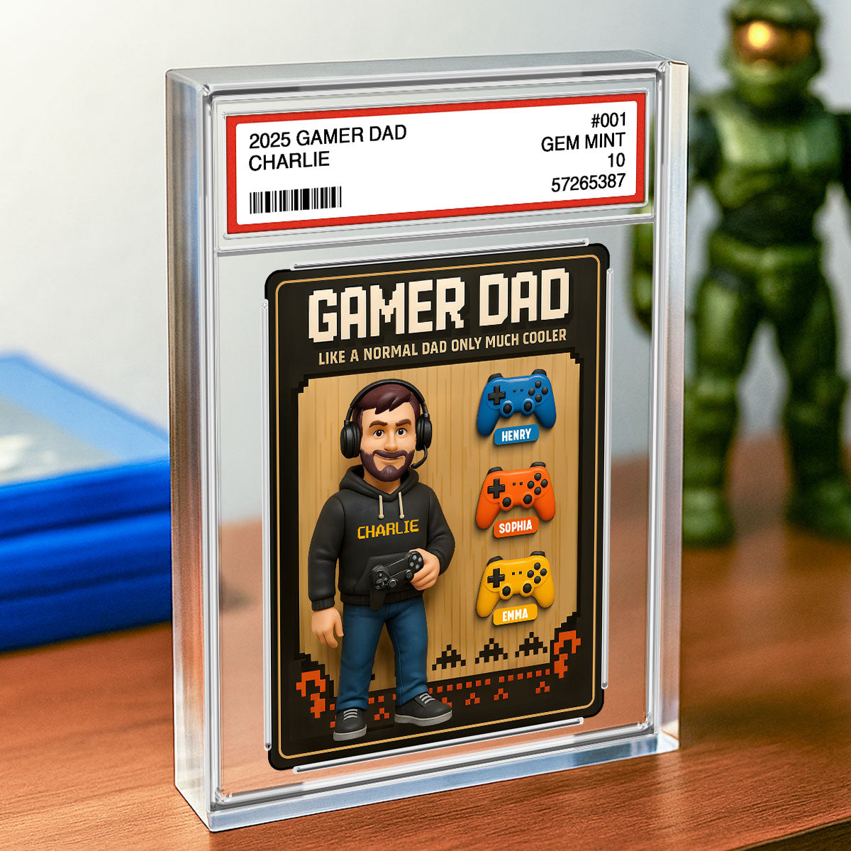 Gamer Dad Trading Card Personalized Acrylic Block Plaque, Father's Day Gift for Gamer Dad