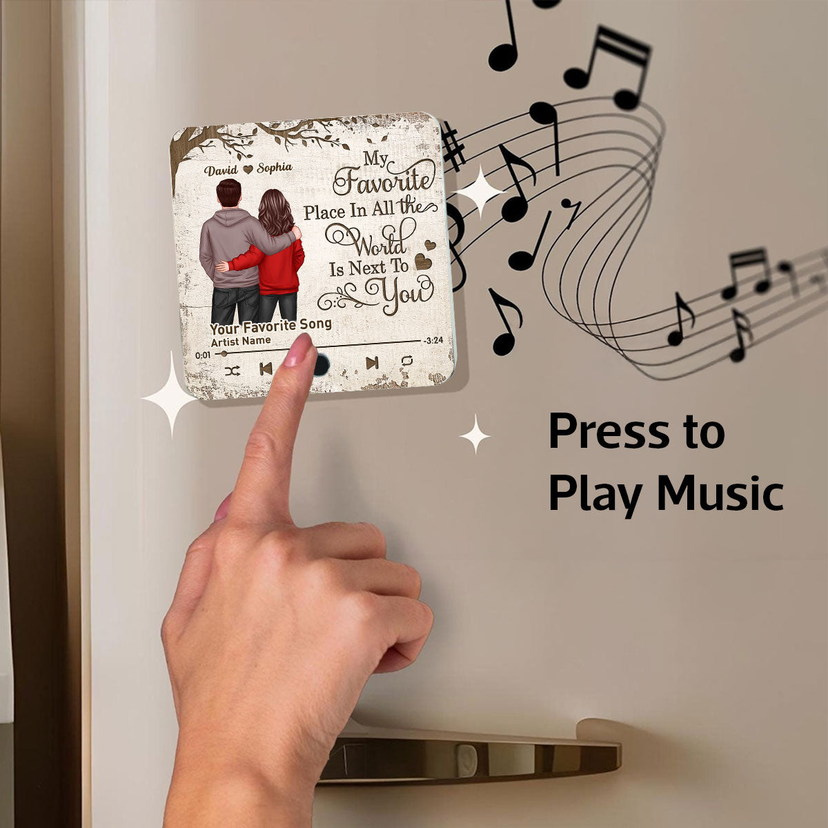 Favorite Place In The World Couple Standing Back View Personalized Music Fridge Magnet, Heartfelt 2025 Gift, Anniversary Gift For Couple, For Him, For Her, Husband, Wife