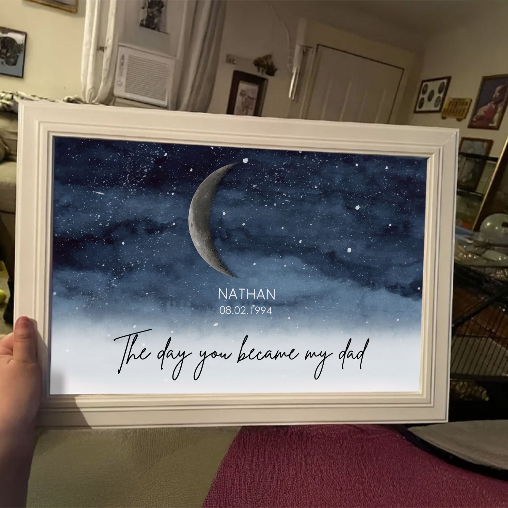 Starry Night The Day You Became DAD Birth Moon Phase Personalized Poster, Heartfelt Father's Day Gift For Dad, Husband