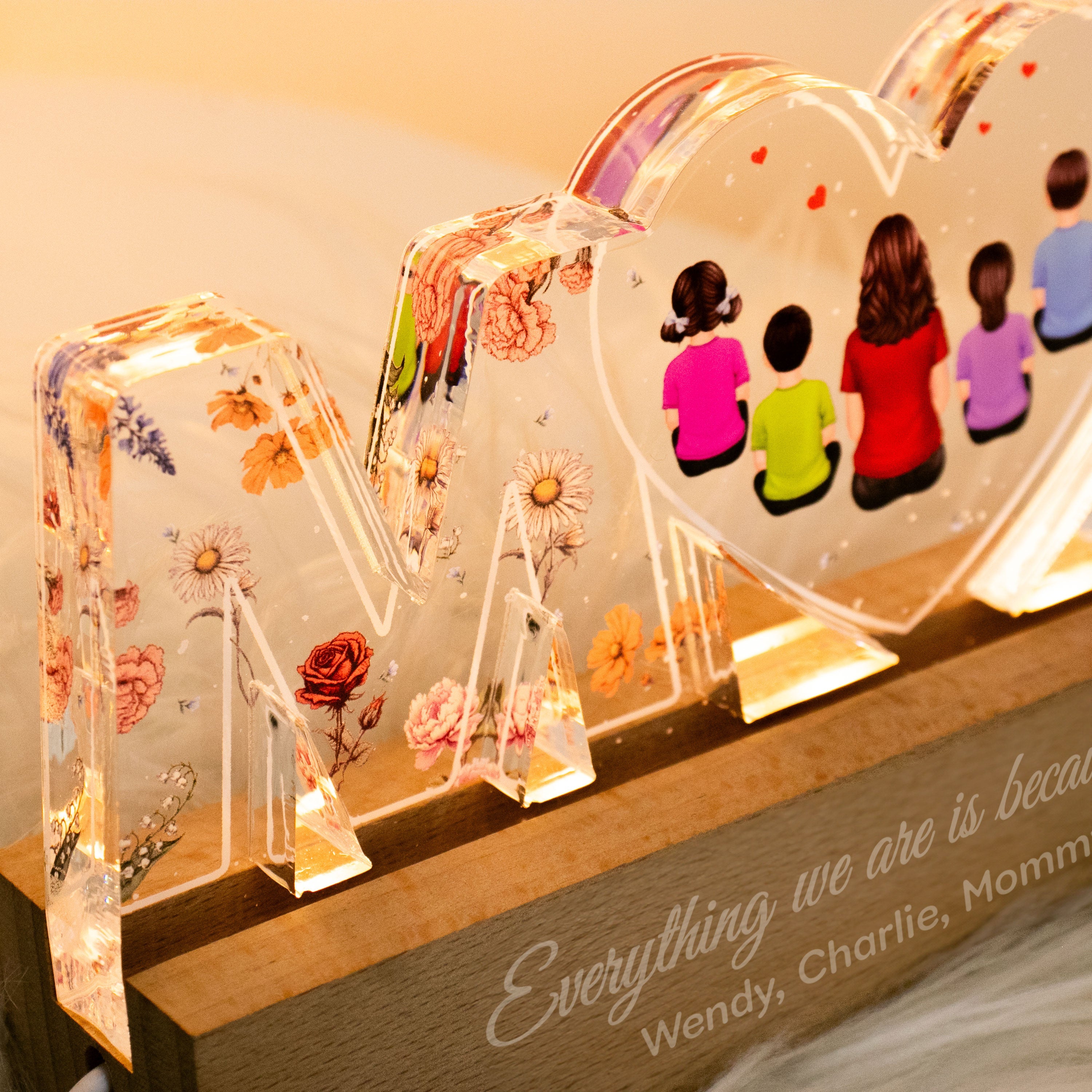 Mom Everything I Am Is Because Of You Personalized LED Night Light, Birth Month Flower, Gift for Mom, Gift for Wife, Gift for Grandma