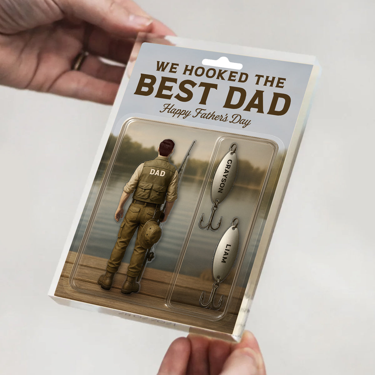 We Hooked The Best Dad Fishing With Kids' Names Custom Figure Personalized Acrylic Block Plaque, Perfect Father's Day Gift For Husband, For Dad, Fishing Lover