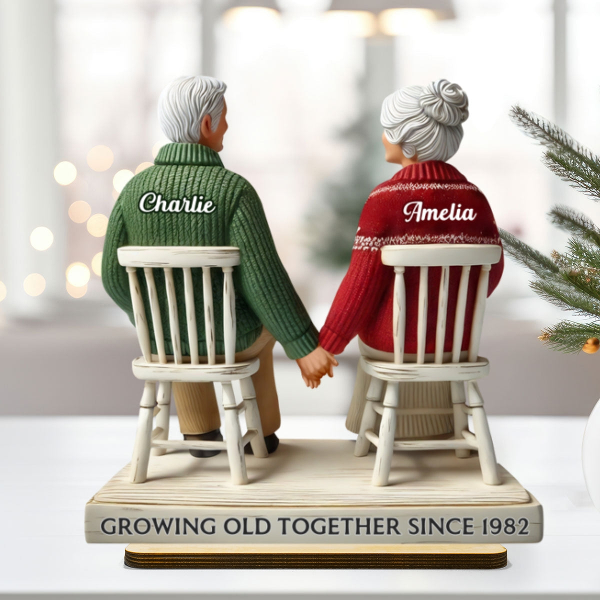 3D Effect Eternal Love Couple Growing Old Together Personalized Standing Wooden Plaque, Heartfelt Gift For Couple, For Him, For Her, Husband, Wife