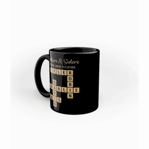 Brothers & Sisters Forever Linked Together Crossword Puzzle Art Personalized Mug, Gift For Brothers, Sisters, Siblings, Family