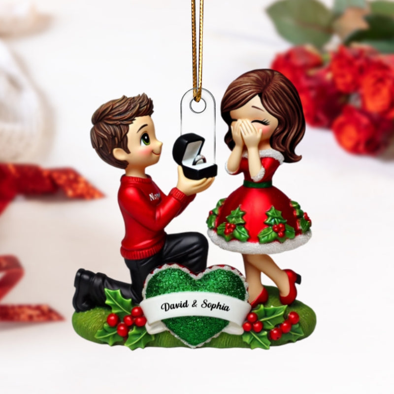 Marriage Proposal 3D Effect Ornament, Personalized Newly Engaged Gift, 'She Said Yes!' Ornament, Custom Just Engaged Gifts for Couples