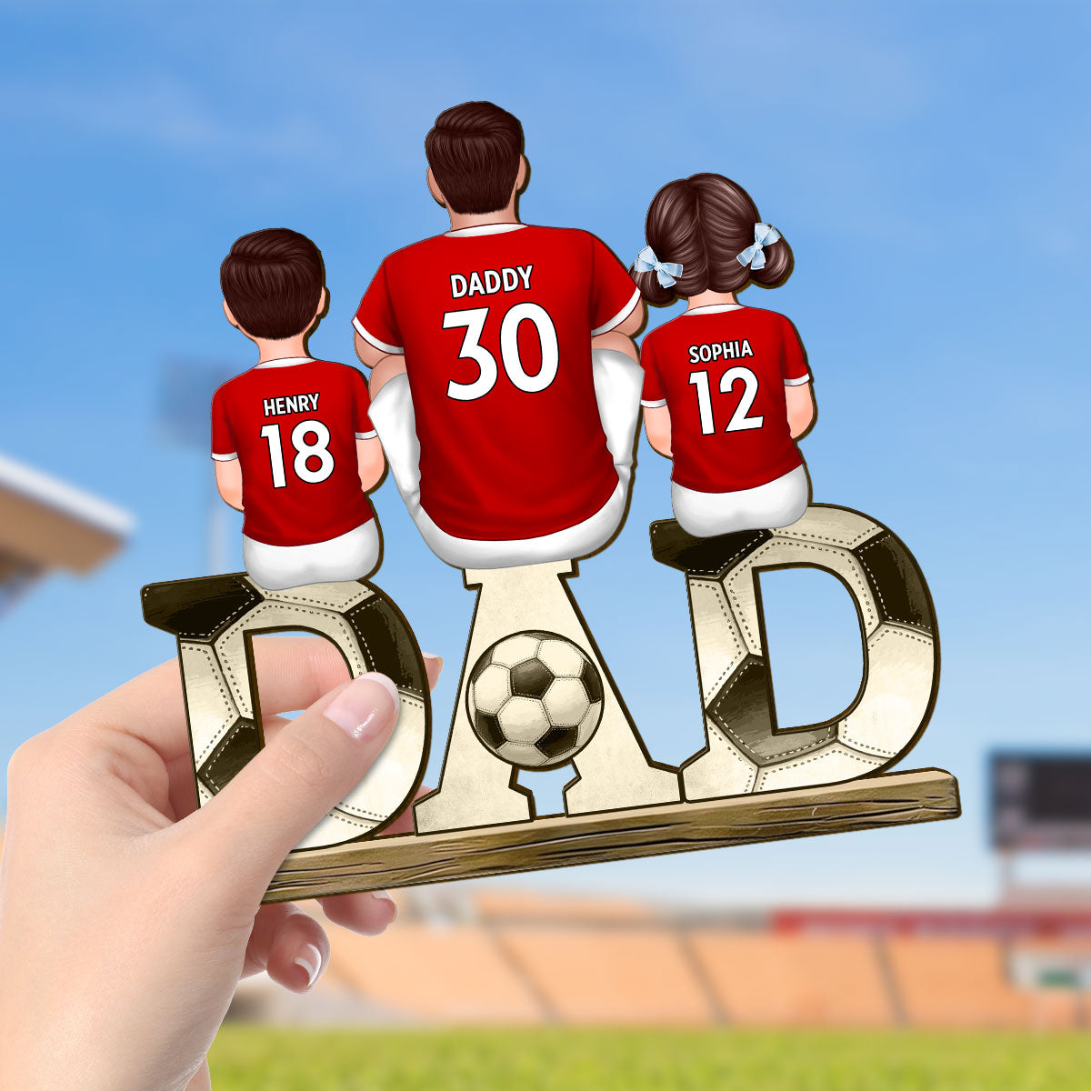 Soccer Dad & Kids Personalized 2-Layer Standing Wooden Plaque, Father’s Day gift for Dad, for Husband