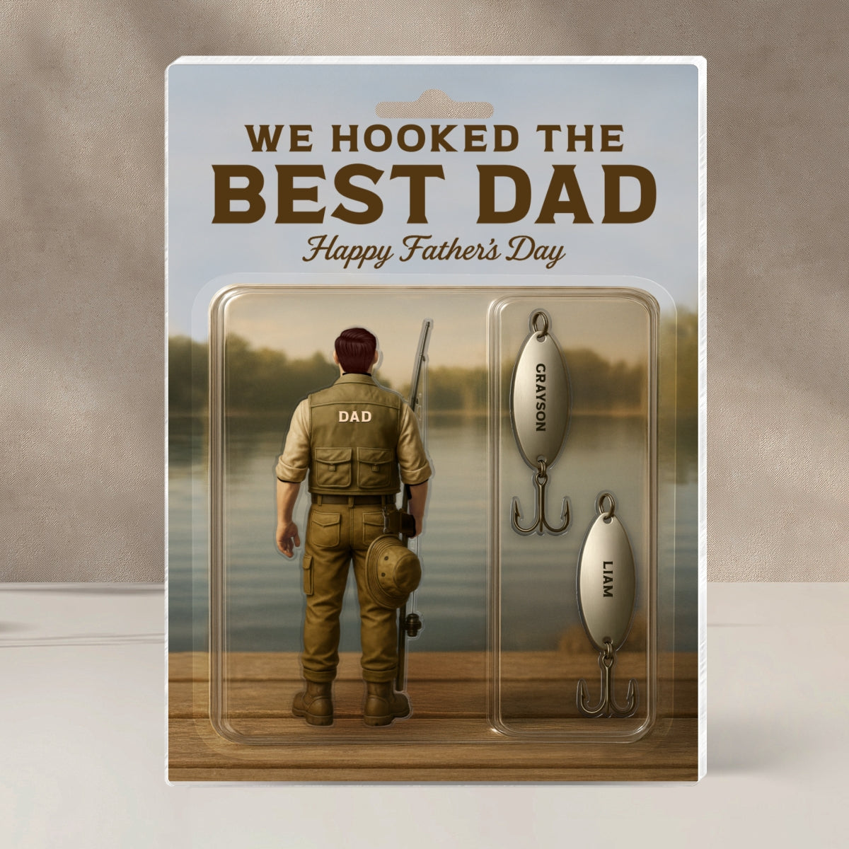 We Hooked The Best Dad Fishing With Kids' Names Custom Figure Personalized Acrylic Block Plaque, Perfect Father's Day Gift For Husband, For Dad, Fishing Lover