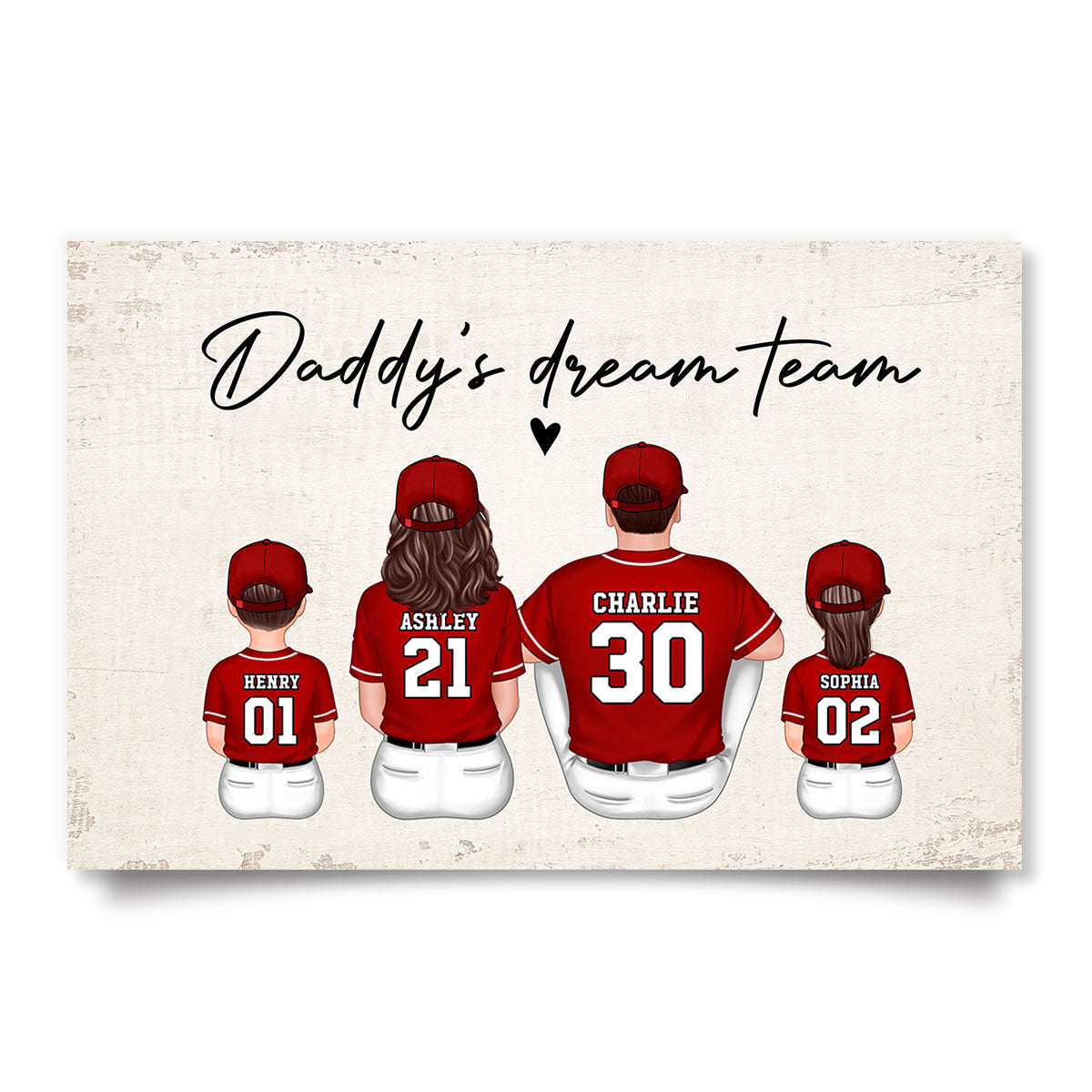 Daddy's Team Softball Family Sitting Personalized Poster, Gift For Family, Dad, Grandpa, Husband