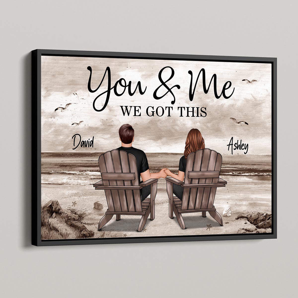 Couple Beach Landscape Retro Vintage Personalized Poster, Anniversary Gift For Couple
