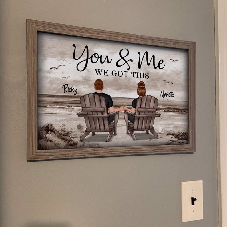 Couple Beach Landscape Retro Vintage Personalized Poster, Anniversary Gift For Couple
