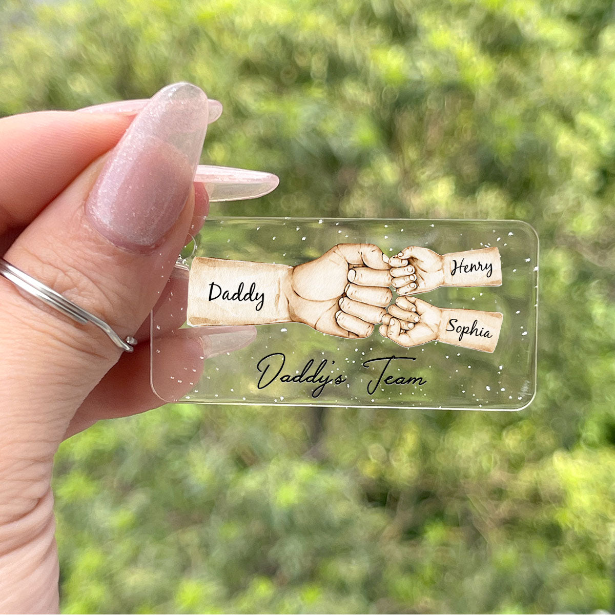 Daddy's Team Fist Bump Personalized Acrylic Keychain, Father's Day Gift For Dad, Gift for Husband, Gift for Grandpa