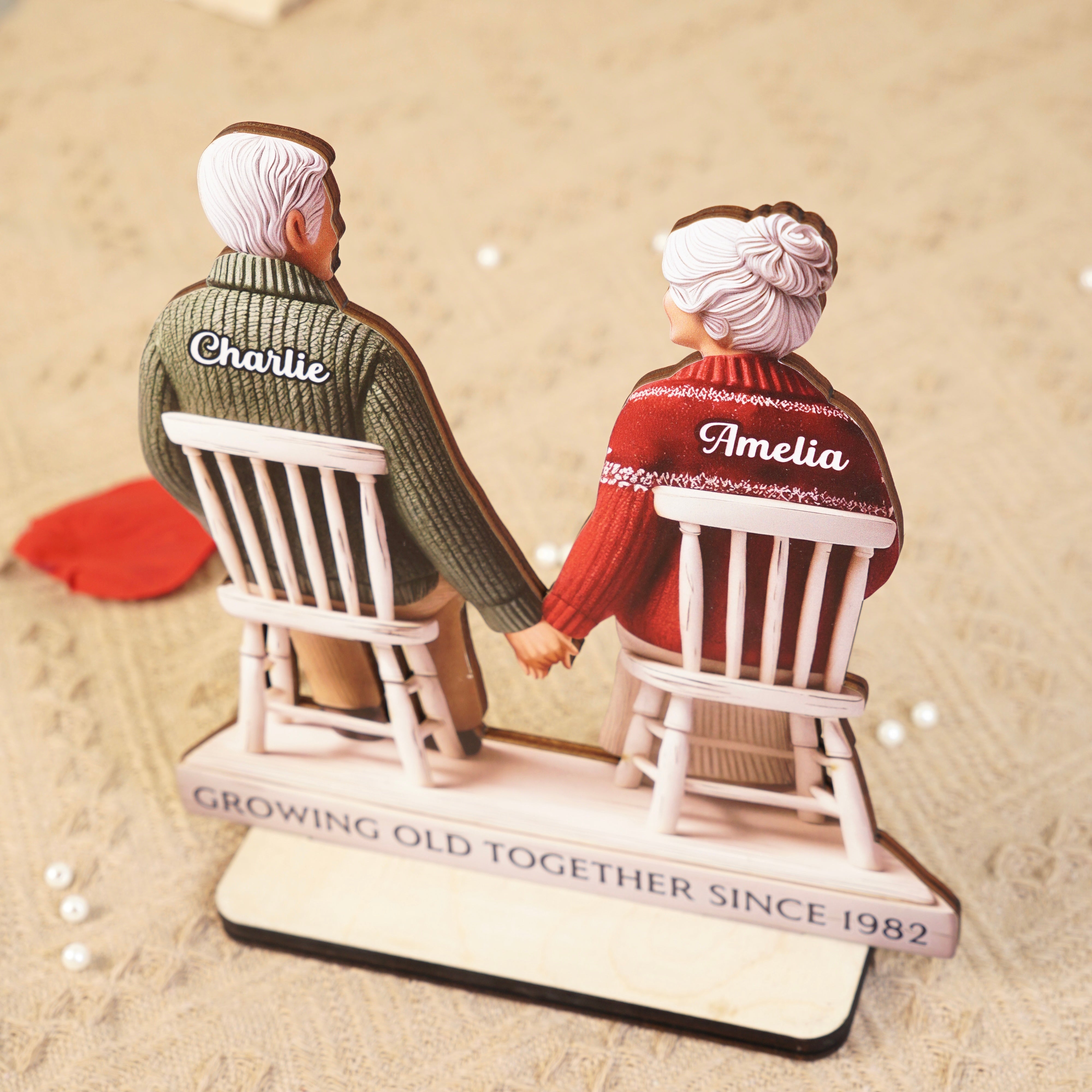 3D Effect Eternal Love Couple Growing Old Together Personalized Standing Wooden Plaque, Heartfelt Gift For Couple, For Him, For Her, Husband, Wife