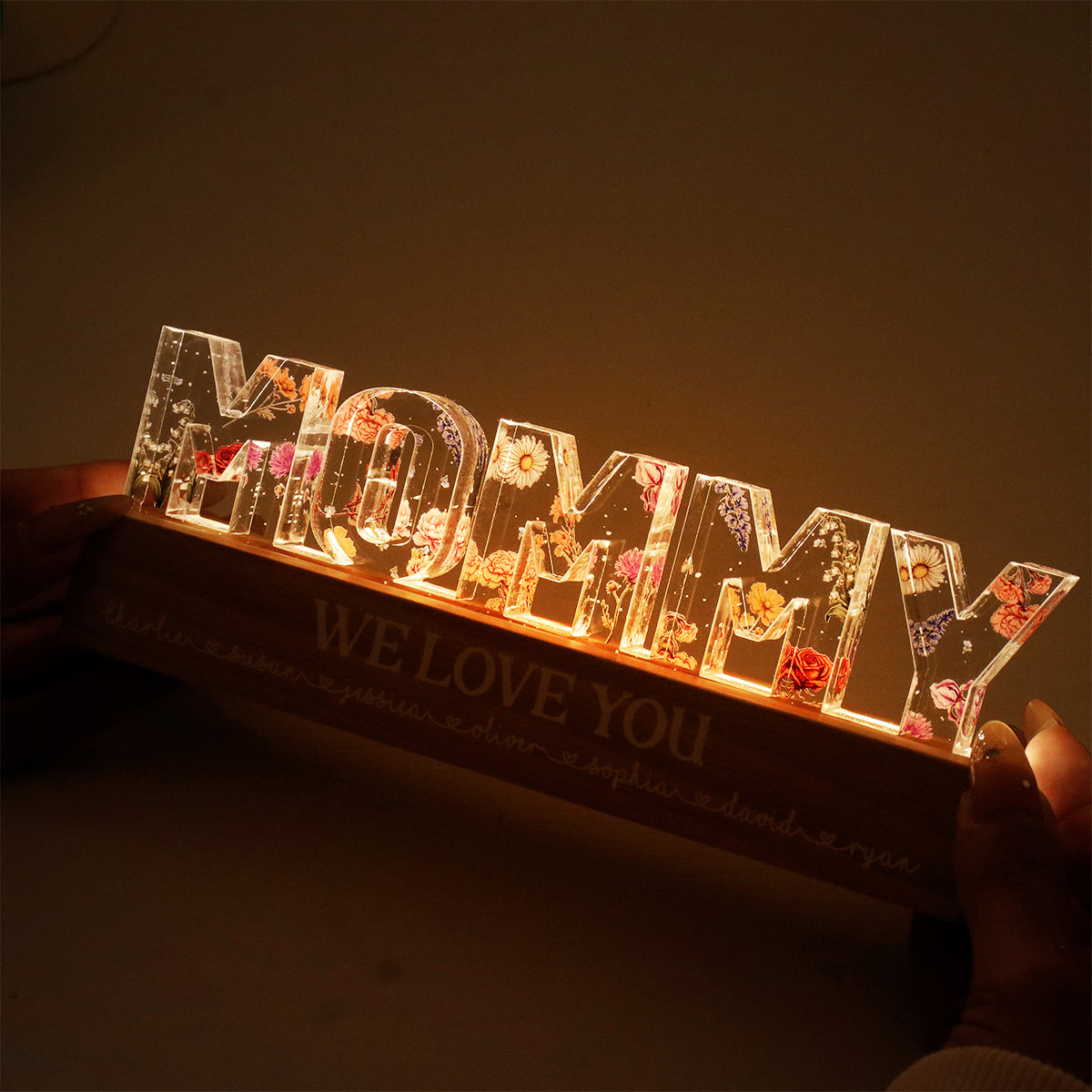 Custom Flower Printed LED Night Light, Birth Month Flower, Gift for Mom, Gift for Grandma, Gift for Wife
