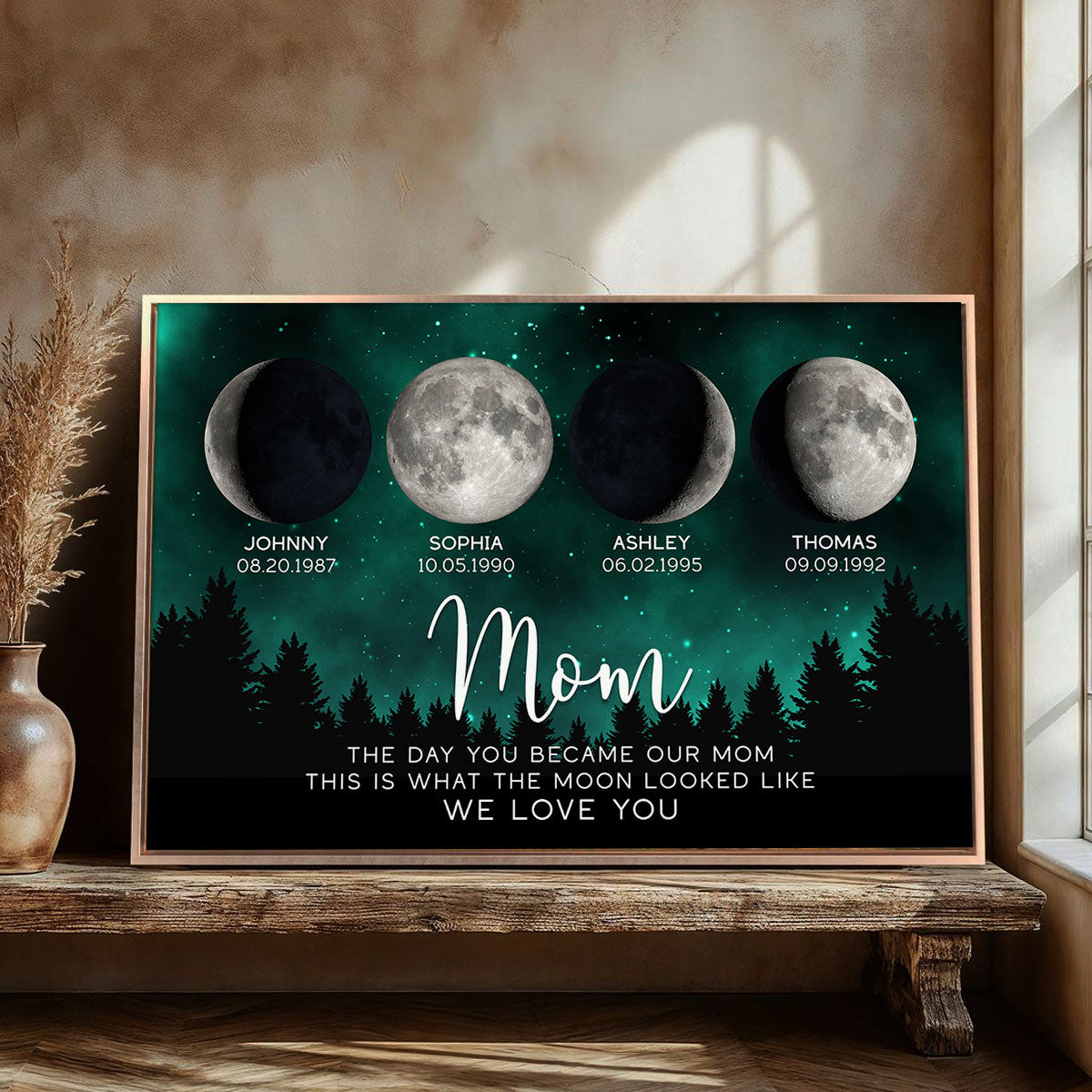 Galaxy Night The Day You Became Mom Custom Birth Moon Phase Personalized Poster