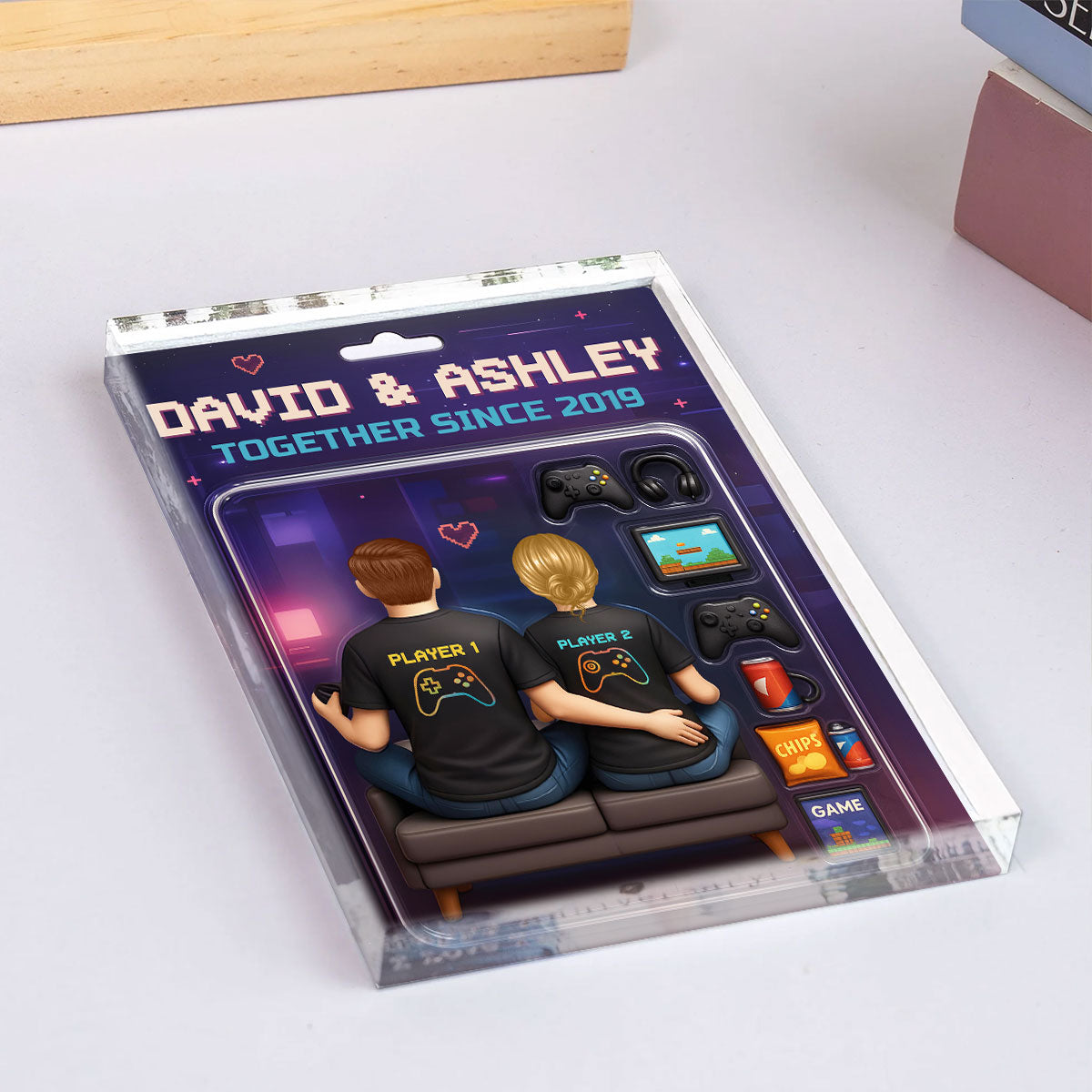 Game Players Couple, Toy Box Figures Style, Personalized Acrylic Block Plaque, Unique Gift for Him, Gift for Her