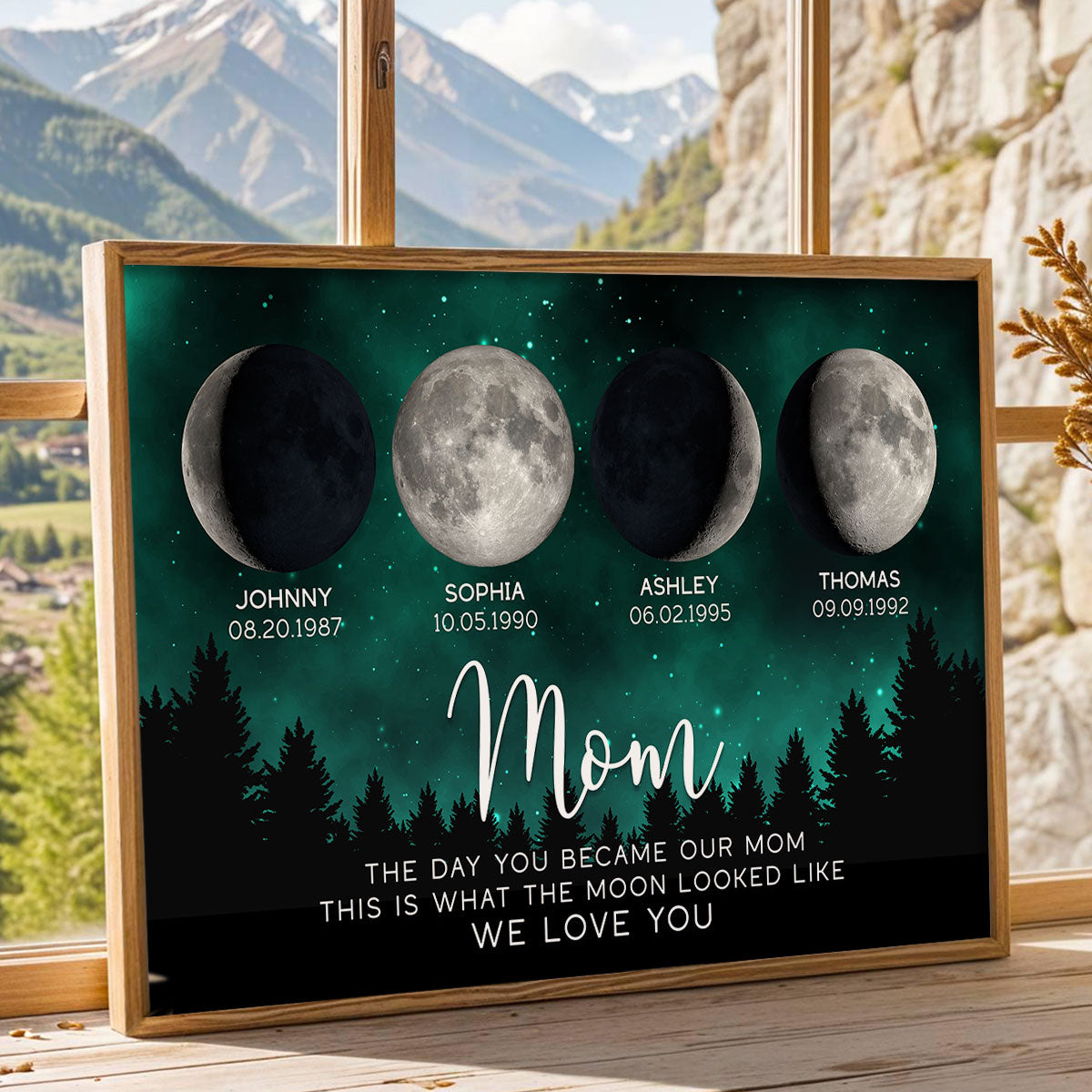Galaxy Night The Day You Became Mom Custom Birth Moon Phase Personalized Poster