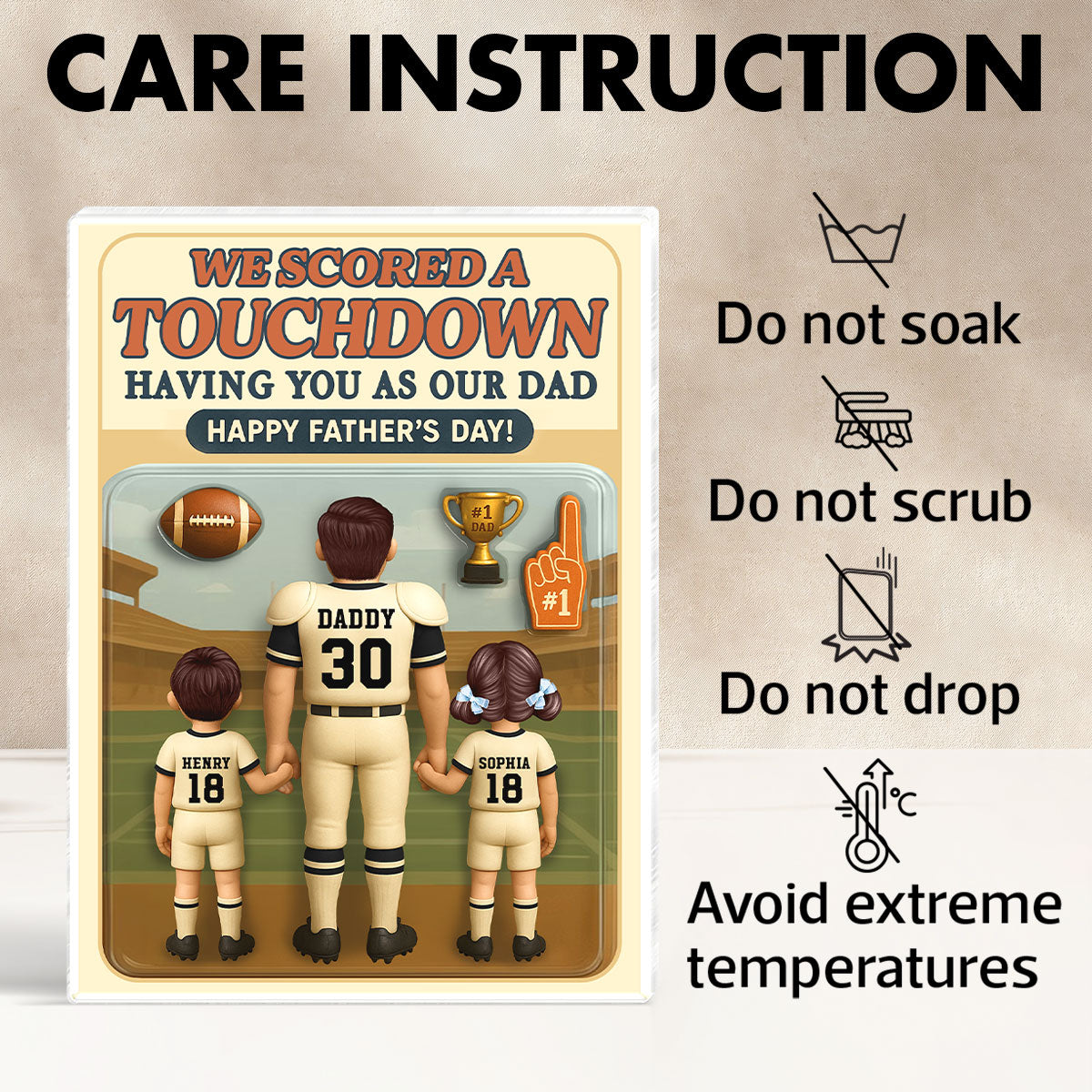I Scored A Touchdown Having You as my Dad, Custom Figure Personalized Acrylic Block Plaque, Father's Day Gift for Dad, Gift for Husband