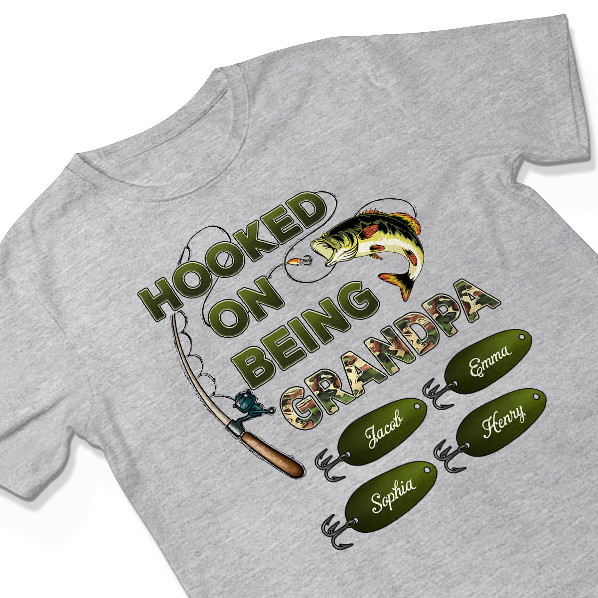 Hooked On Being Grandpa Papa Fishing Camouflage Personalized Shirt, Unique 2025 Father's Day Gift For Grandpa, Dad, Husband