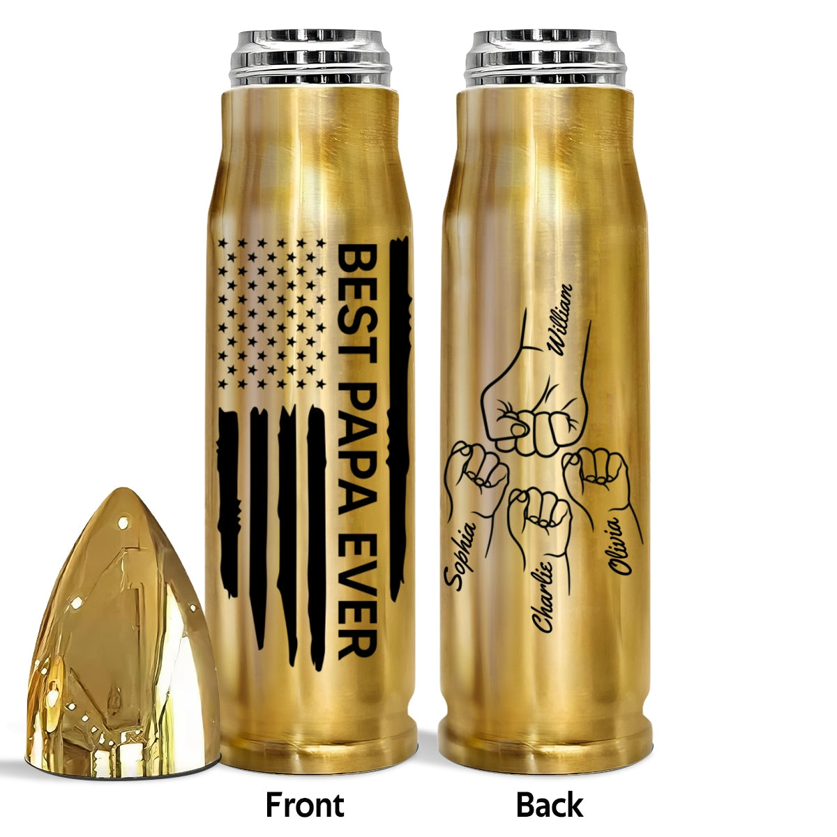 Best Dad Papa Grandpa Ever Fist Bump Outline Nation Flag Independence Day 4th Of July Gift For Husband Father Figures Personalized Bullet Tumbler