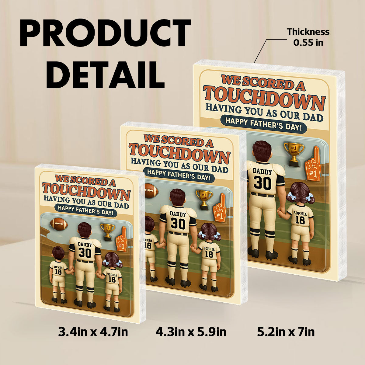 I Scored A Touchdown Having You as my Dad, Custom Figure Personalized Acrylic Block Plaque, Father's Day Gift for Dad, Gift for Husband